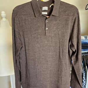 Stitch Note 100% Merino Wool Dark Brown Long Sleeve Polo